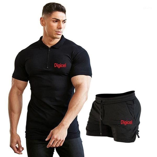 

mens shorts sets summer cotton v-neck with zipper shirts sets shorts clothes 2piece set tracksuit elastic waist1, Gray