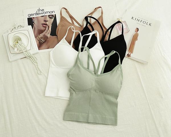 

female light casual camis v neck solid summer basic halter padded slim fit tank for women drop shipping, White