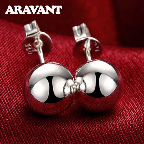 

925 8mm bead stud earring women smooth round ball earrings fashion silver jewelry q1219, Golden;silver