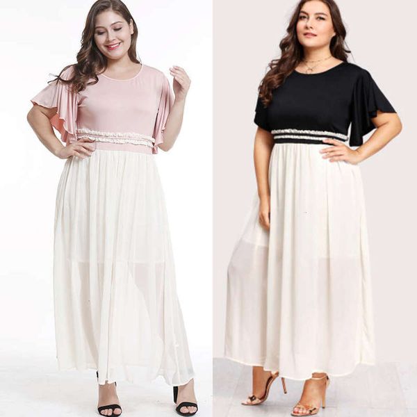 

style sweet d001 patchwork summer 2019 women's large elegant dress, Black;gray