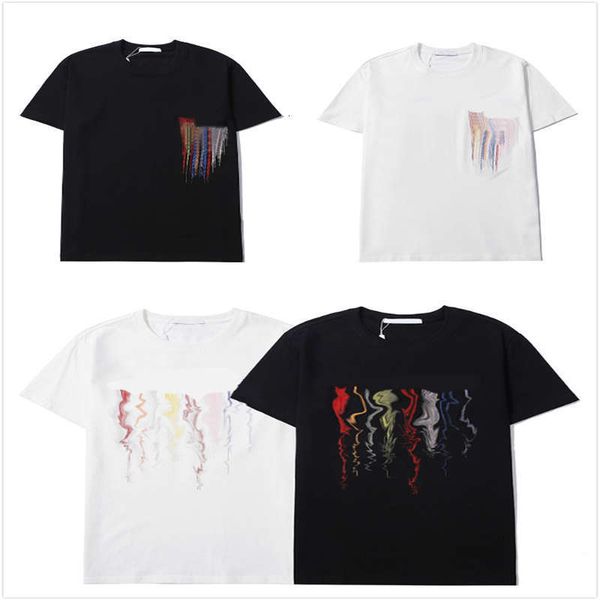 

21ss men's t-shirt letter embroidery rainbow tees art style women tshirts new fashion short sleeves summer tees size s-xxl, White;black
