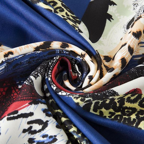 

new design twill silk scarf leopard hit color print women hijab brand scarf bandana 100cm square scarves femal foulard turban sqcqir, Black