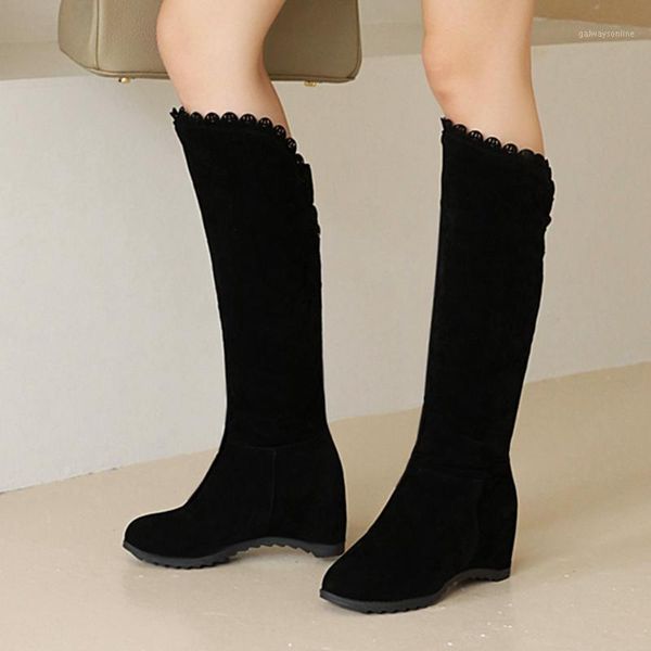 

boots gigifox 2021 large sizes 43 height increasing sweet knee high fashion female winter shoes woman1, Black