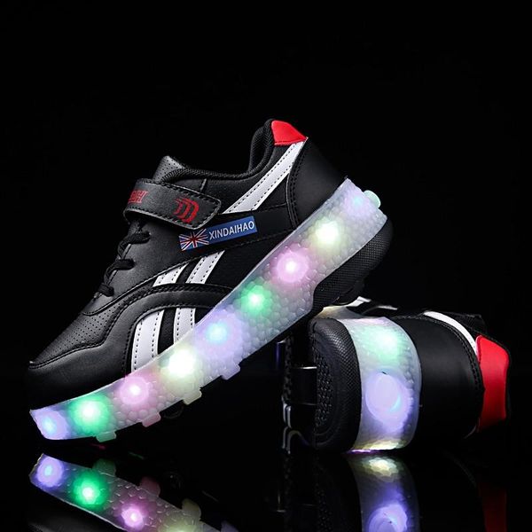 

athletic & outdoor led roller shoes glowing luminous light up sneakers with on wheels kids rollers skate pink for boy girls, Black