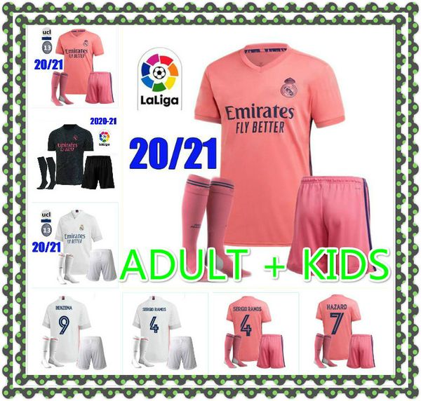 

men kids 20 21 реал мадрид футбол джерси наборы 2020 2021 серхио рамос опасность jovic vinicius benzema модрические футбольные рубашки детск, Black