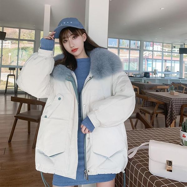 

fnoce women's down jackets winter new 2020 fashion trends high street solid natural fur collar thickened warm slim parkas, Black