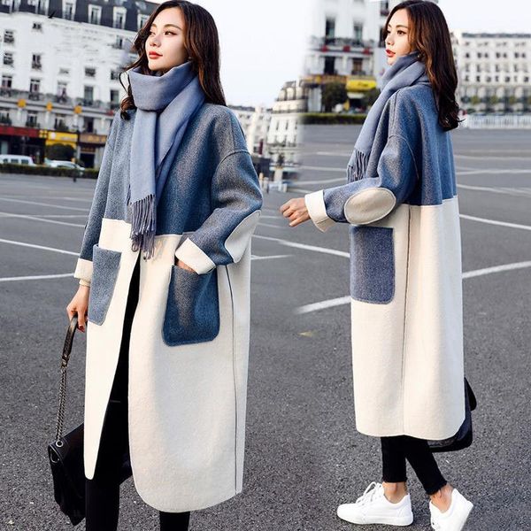 

casual a-line loose long full 2021 fashion women open stitch cotton womens coat warm spring autumn female cotton coat1, Black