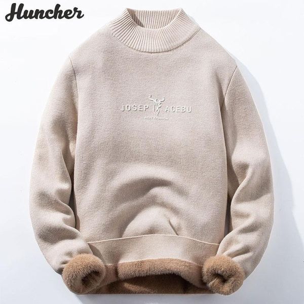 

huncher men's turtleneck sweater men 2020 winter plain high collar jumper pullover knitted sweaters oversized beige sweater men, White;black
