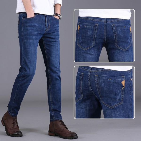

men's jeans autumn and winter men trousers male fashion casual slim straight pants thin elasticity long plus velevet, Blue