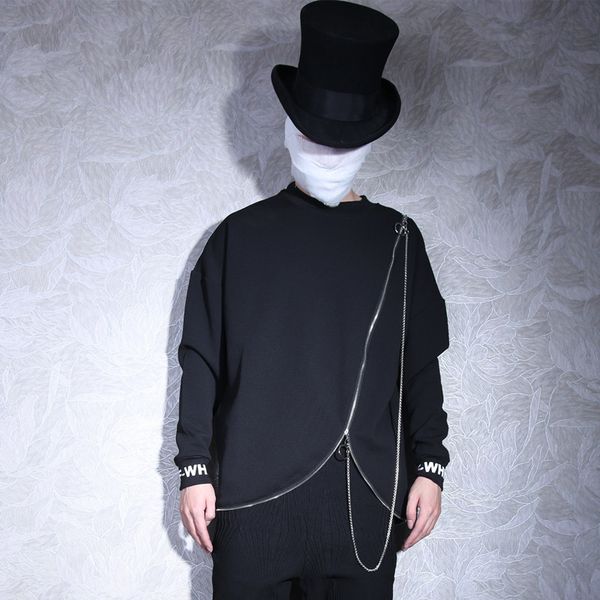 

2021 New Winter Long-sleeve Round Collar with Loose Hood Personality Heavy Metal Decoration Men Hip Hop Hoodie Suits. JCSX, Black