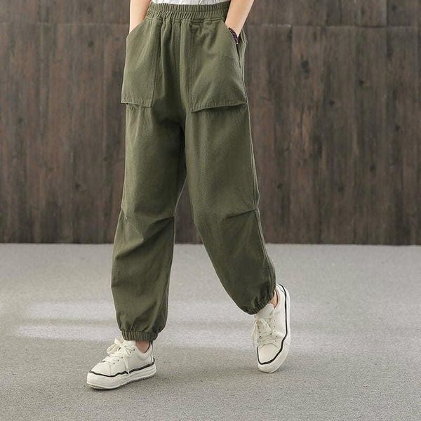 

women's pants & capris 2021 spring autumn women fashion pockets elastic high waist sports trouser female chic solid cotton loose jogger, Black;white