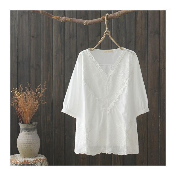 

loose hollow out embroidered cotton shirt loose vintage s26878 -aq1, White