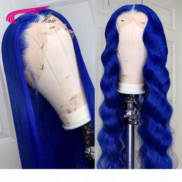 

blue t-part lace front human brazilian hair wig with baby hair 8-24 inches 130 150 180% bw straight lace wigs for black women, Black;brown