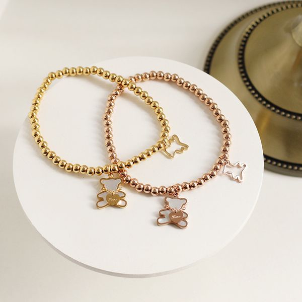 

lucky beads shells of love love dandle bear cute elastic little golden beans bracelet female gold color titanium steel t200423, Black