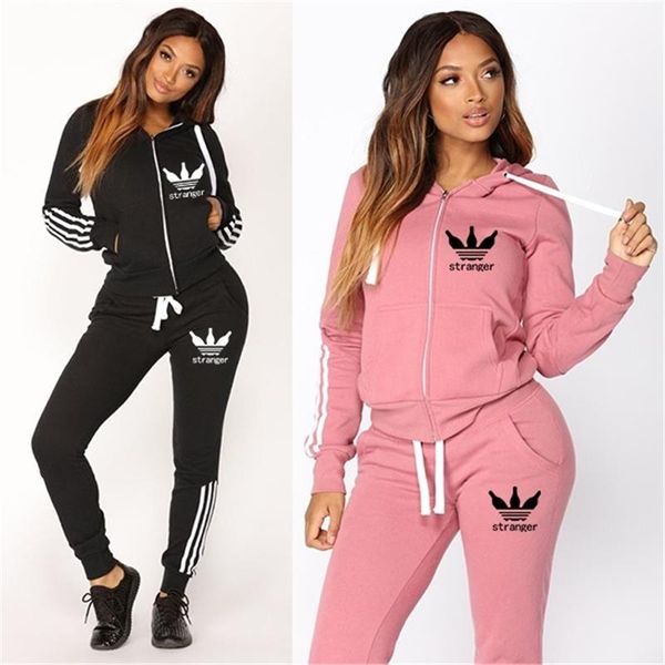 

hoodie two sweatshirt tracksuits sets pants love sports jacket female autumen print set piece suit for women clothing amkfd, Black