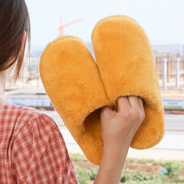 

women warm faux fur slippers solid color anti-slip couples winter shoes soft plush female male indoor home slipper furry slides #im1g, Black