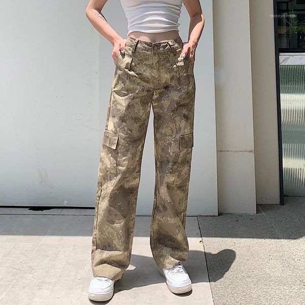 

women's pants & capris streetwear desert camo cargo women high waist trousers loose fit ladies casual camouflage with pockets1, Black;white