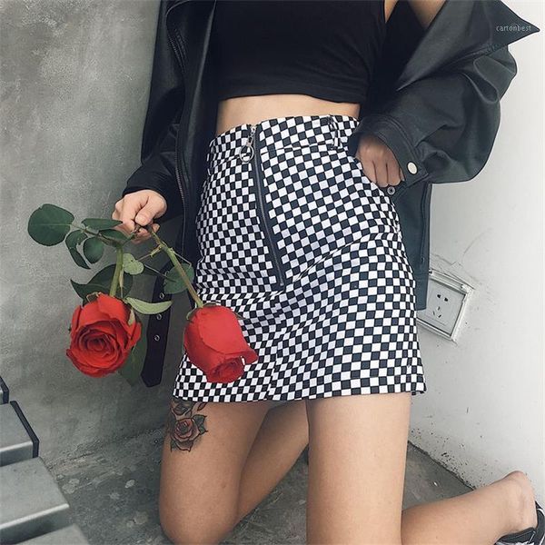 

skirts female korean harajuku cute clothing for women summer ring square checkered girl skirt women's ladies punk kawaii ulzzang1, Black