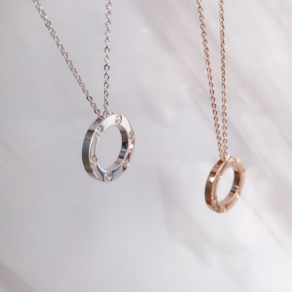 

classic fashion titanium steel jewelry round necklace screws no diamond love necklace pendant luxury all-match necklace perfect two colors, Silver