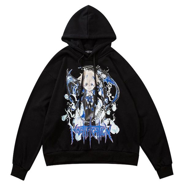 

cartoon character printed hoodie sweatshirt harajuku hooded sweatshirts mens 2020 autumn oversize cotton loose couple hoodies, Black