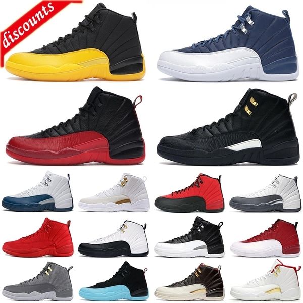 

mens 12s basketball shoes jumpman 12 university gold indigo flu game royal gamma blue black men trainers athletic sports sneakers