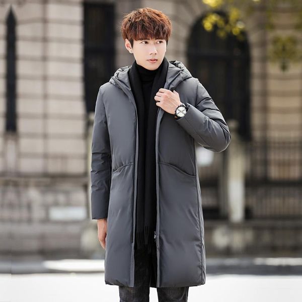 

mimi 2020 new winter men's down jacket handsome men's wear hooded long thickened casual warm cotton padded coat for men, Black