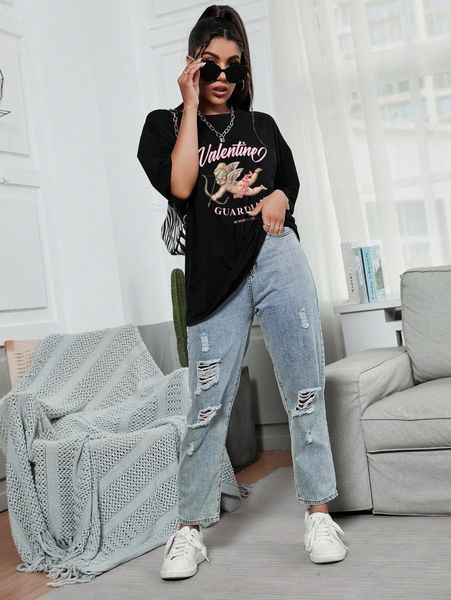 

cupid & letter graphic oversized tee s3cr#, White