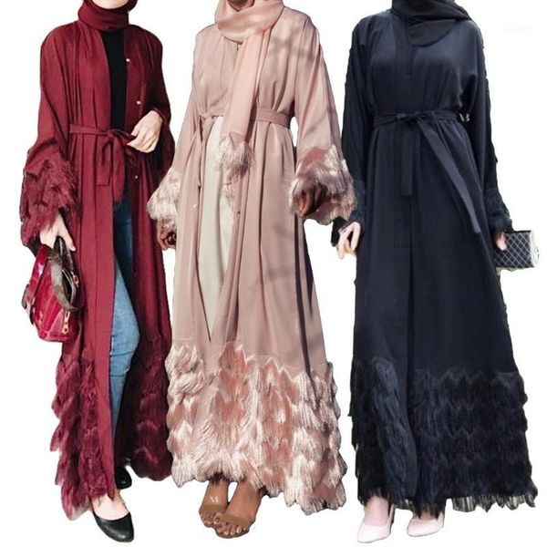 

tassel abaya kimono robe dubai turkey muslim hijab dress kaftan abayas for women jilbab caftan islamic clothing ramadan elbise1, Red