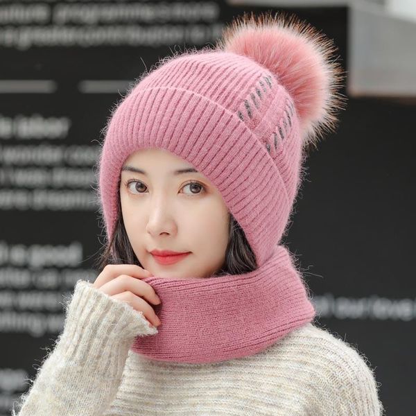 

beanie/skull caps hat female winter fashion hair and wool thick warm cycling ear muff knit neck scarf ski outdoor sports hats women, Blue;gray