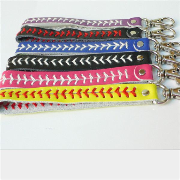 

fashion leather stitch . baseball keychain, Silver