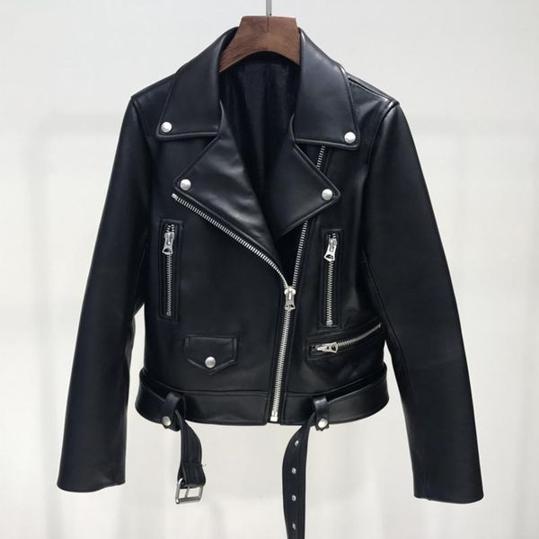 

autumn ladies pu leather jacket ladies zipper belt short jacket female black punk bomber faux leather jacket