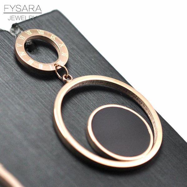 

fysara roman numeral two circle drop earrings brand round dangle earrings women jewelry stainless steel rose gold color earrings sqcdbm, Golden;silver