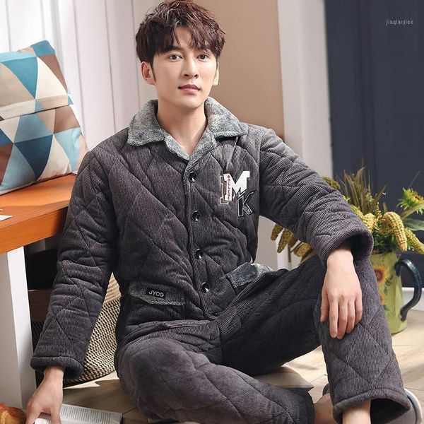 

mimi winter three layer thickened plush cotton pajamas men's coral velvet zipper enlarged fattening warm home suit1, Black;brown