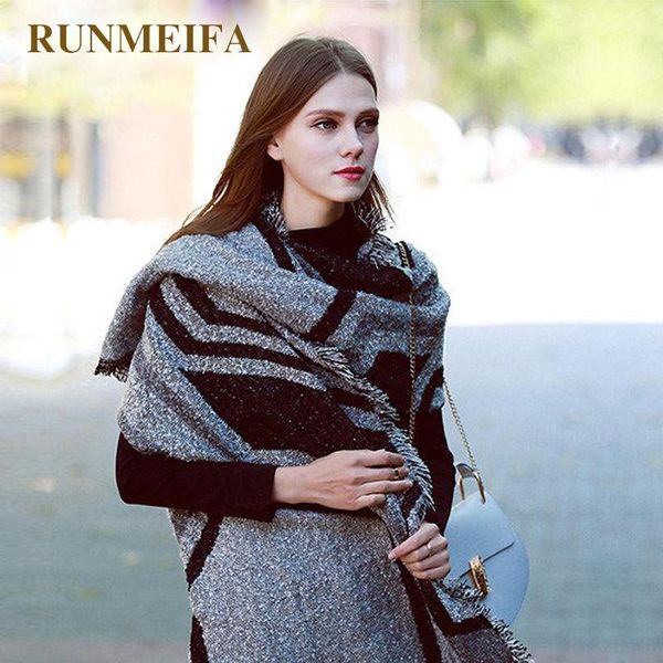 

runmeifa 2020 осень зима новый фондовый дизайн 210x70 см большие шарфы акриловые / шерстяные шарф для женщин мода теплый шарф шаль, Blue;gray