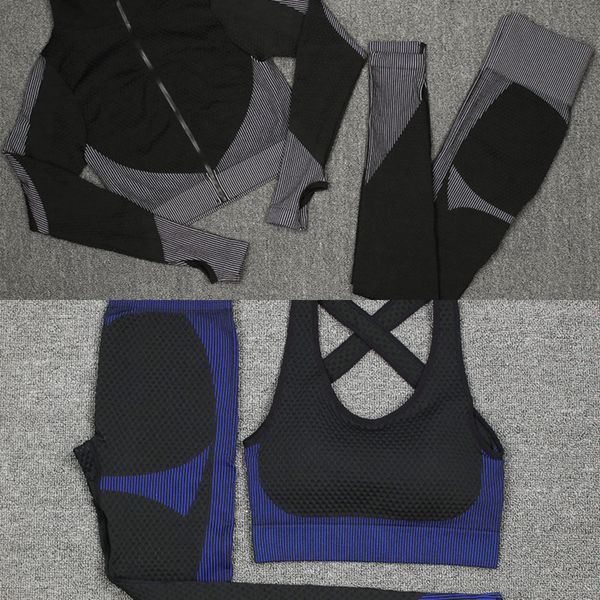 

two piece set tracksuit women zipper workout long-sleeve crop tight leggings women fitness seamless clothes c0122, Gray