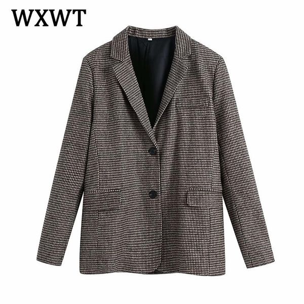 

wxwt fashion women vintage plaid blazer female long sleeve elegant jacket ladies work wear blazer formal suits bb3224, White;black