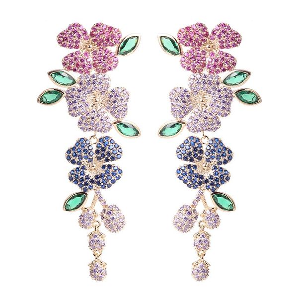 

dangle & chandelier xiumeiyizu luxury flower long earrings beautiful mini zirconia micro-inlay leaves earring fashion women jewelry wedding, Silver
