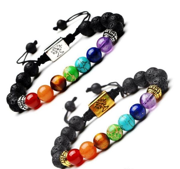 

of 2020 yoga handmade 7 chakra life tree charm lava stones beads rope black volcanic stone bracelet women men bracelets