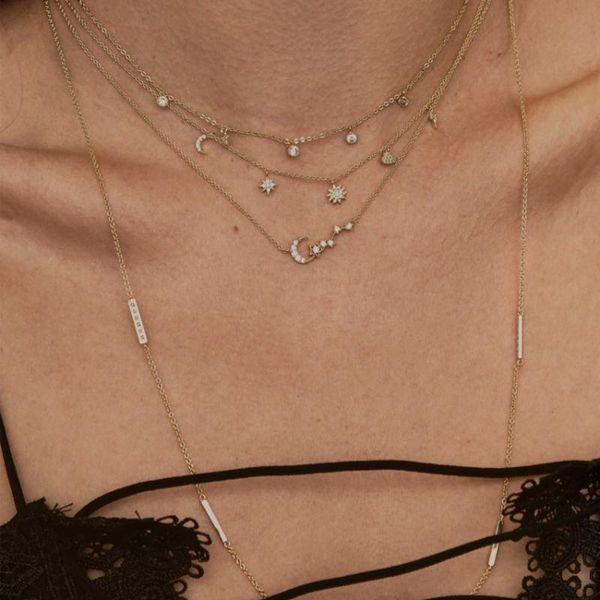 

pendant necklaces fashion vintage moon star sun multi layer pendants summer girl woman clavicular chain short necklace jewelry holiday, Silver