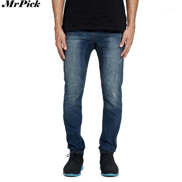 

men's jeans mrpick men's jogger slim stretch motorcycle drop crotch denim spring autumn harem jeans1, Blue