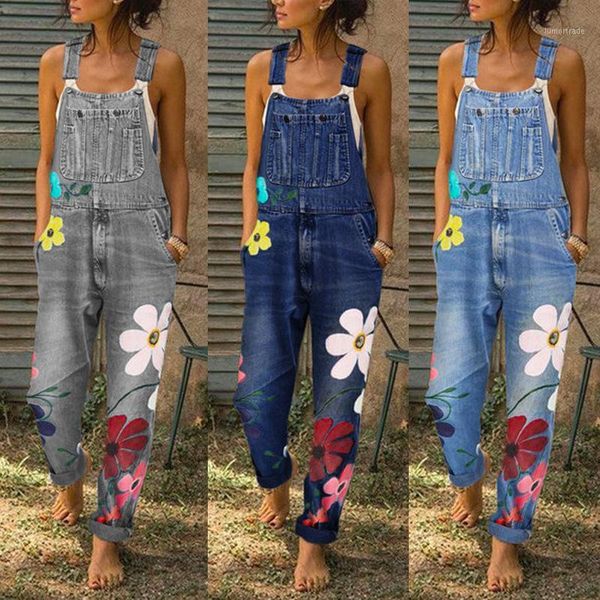 

women's jeans printed bib l color strap jeans1, Blue