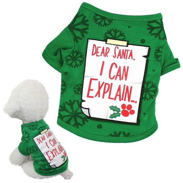 Рождественская собака одежда щенок кошка домашняя одежда костюм буквы печатают зеленую футболку