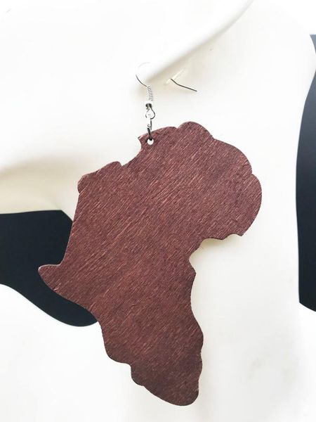 

dangle & chandelier 1 pair african map wooden drop earring jewelry k-020, Silver