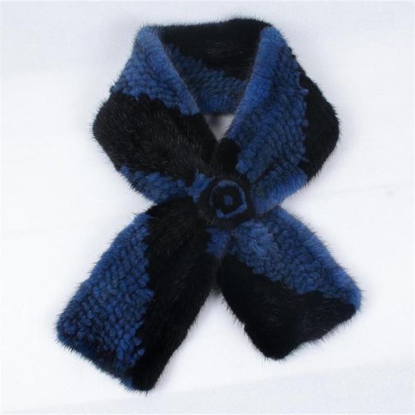 

scarves perfect knitted fur flower decoration lady genuine scarf, Blue;gray
