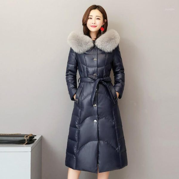 

winter women's down leather jacket real fur collar plus size women coats and jackets korean style mujer chaqueta wpy12461, Black