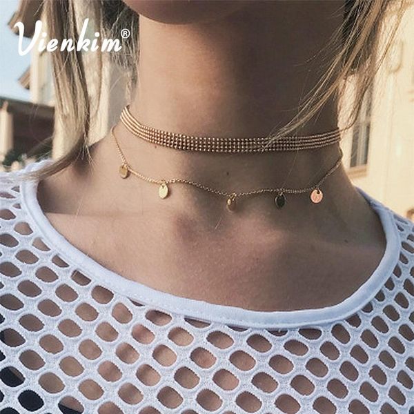 

vienkim 2018 новая мода многослойная вафельная ожерелье из бисера цепи бусины ожерелье женское девушка подарок vienkim sqcndh, Golden;silver