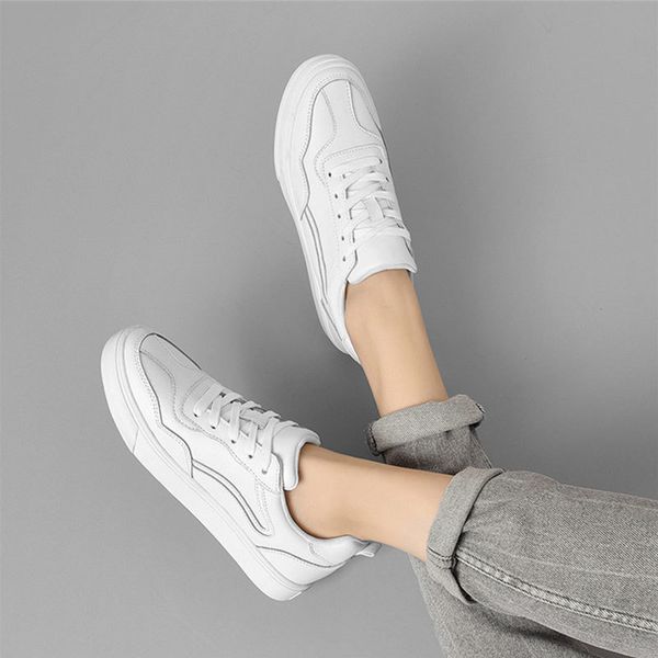 

women shoes white flats 2020 fashion genuine leather non-slip casual bottom female comfortable sneaker shoes women 912103 q1215, Black;white