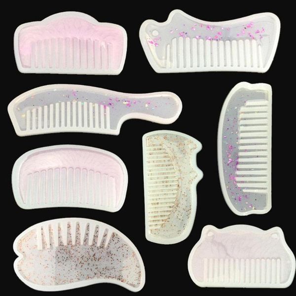 

6pcs/8pcs 3d transparent uv resin silicone comb mold epoxy resin molds for diy jewelry making tools handmade craft set, Silver
