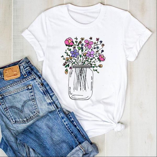 

women lady cute flower girl floral fashion print ladies summer t tee tshirt womens female shirt clothes graphic t shirt, White