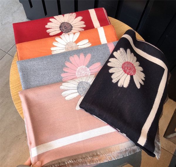 

womens scarf imitation cashmere scarf jacquard new small daisy pattern winter warm scarf women's fashion shawl 180*65cm, Blue;gray